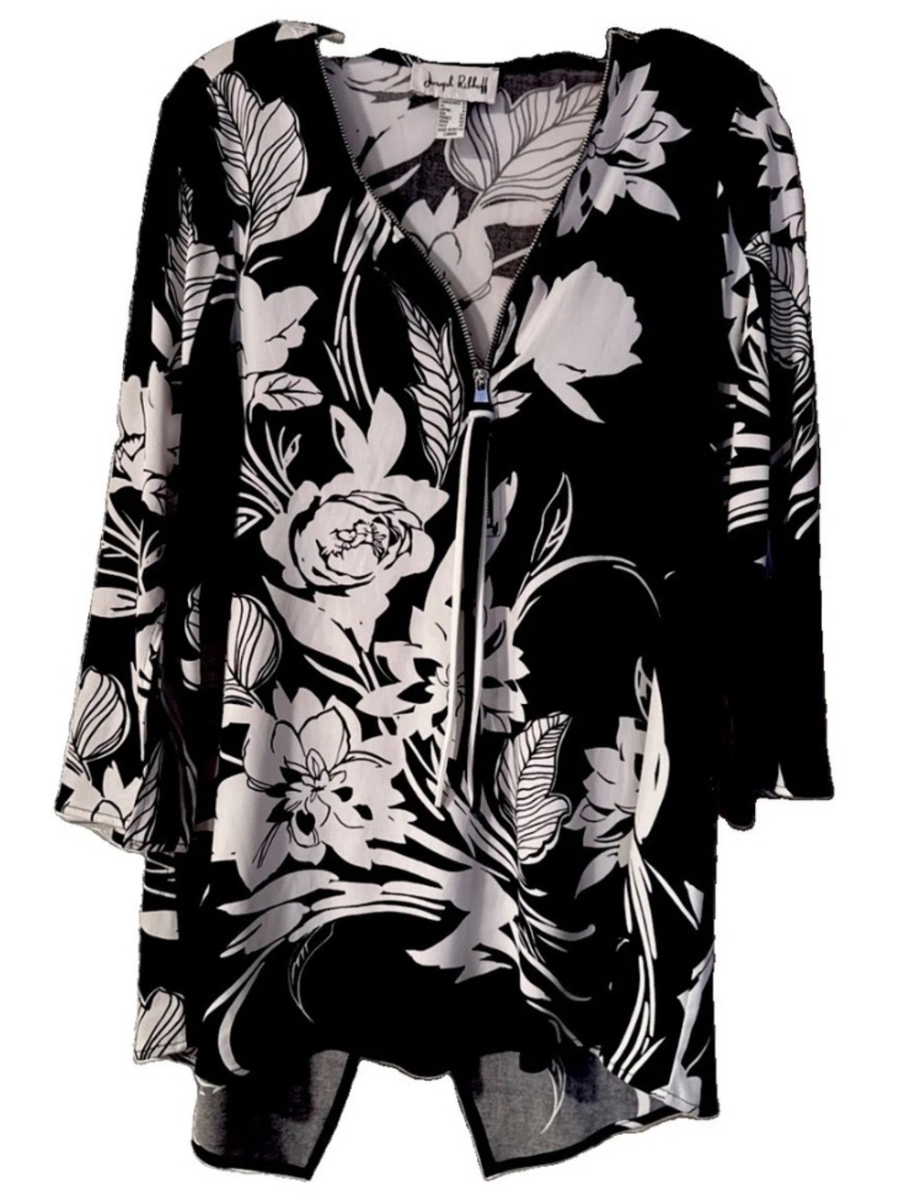Joseph Ribkoff Black and White Floral Asymmetric Tunic